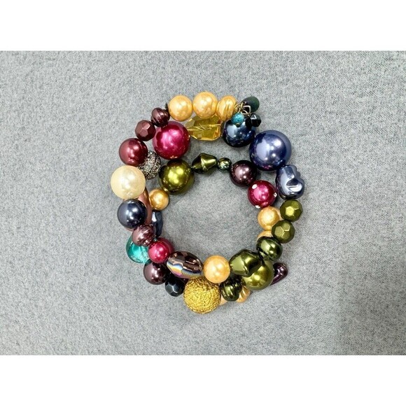 Chicos Stretch Gemstone Bracelet 3 Layers Beaded Bauble Multicolor Chunky Beads - Picture 6 of 8
